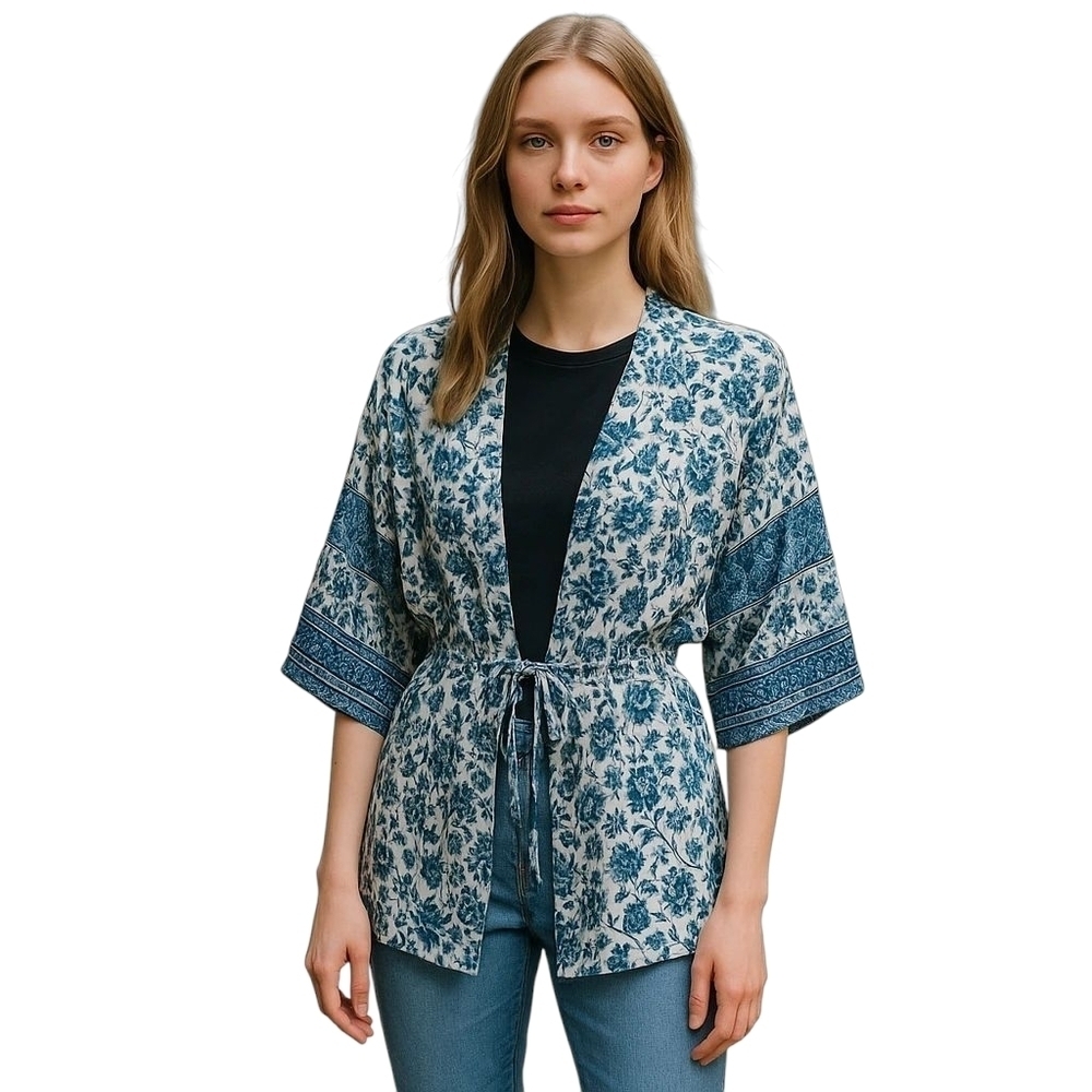 Floral Blue Kimono Top